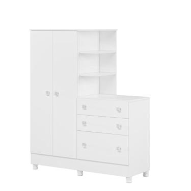 Imagem de Guarda-Roupas Infantil 2 Portas com Cômoda 3 Gavetas e Nichos Encanto Feliz -Branco Branco - ÉdeCasaMóveis
