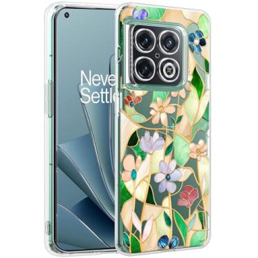 Imagem de Unov Capa compatível com OnePlus 10 Pro 5G transparente com flor vitral floral design feminino TPU macio absorção de choque fina padrão em relevo capa protetora traseira