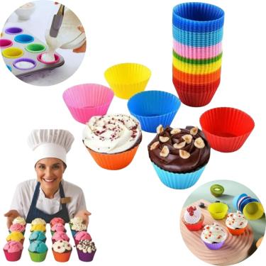 Imagem de Kit Conjunto 12 Peças Forma Assadeira Forminhas de Silicone Cupcake Antiaderente