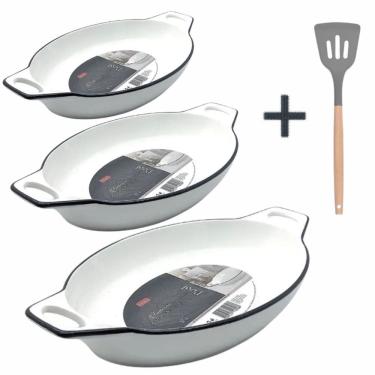 Imagem de Assadeira Travessa Oval 3un c/Alça Branca e Fio Preto Forno Pizol