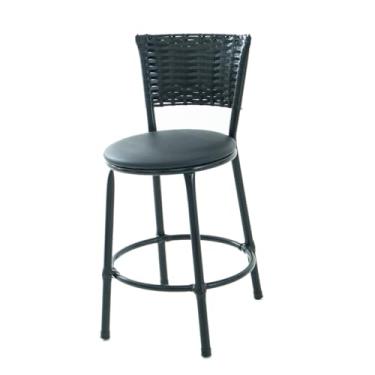 Imagem de Banqueta Baixa de Fibra Sintética com Assento em Napa, Preto (PRETO)