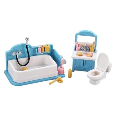 Imagem de Esquirla Conjunto de banheiro para casa de bonecas escala 1:12, com acessórios, brinquedo infantil, micro paisagem, modelo clássico, conjunto de móveis em