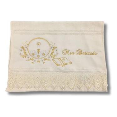 Imagem de Toalha de lavabo Bordada em Dourado Meu Batizado - DaniBordados, Doura