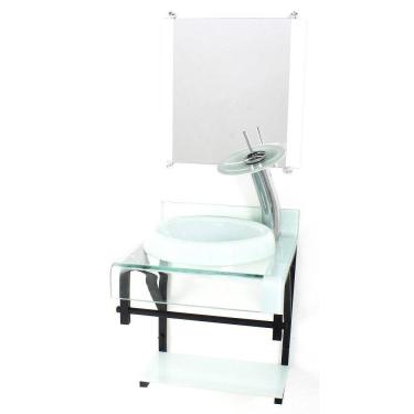 Imagem de Gabinete Vidro 40Cm Banheiro Curvado Duplo Pp Cuba Chapéu