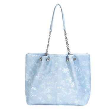 Imagem de Rwoora Bolsa feminina Hobo, bolsa de ombro de corrente jeans de alta capacidade, bolsa de armazenamento de cosméticos ao ar livre