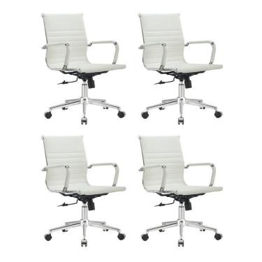 Imagem de Kit 4 Cadeiras Esteirinha Diretor Giratória Couro Ecológico Branco