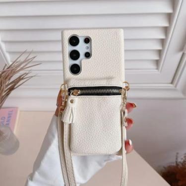 Imagem de MVVKKY Capa transversal com zíper e carteira para Galaxy S24 Ultra (para Galaxy S24 Ultra/Branco)