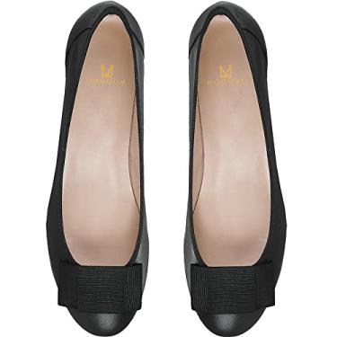 Imagem de MOOMMO Sapatos De Salto Grosso Preto Com Laço, Bico Redondo Fechado, Sandálias Sociais, Estilo Quadrado, Couro Fosco, Formais Para Escritório, Meninas, Lindos Casamento E Dança 9.5