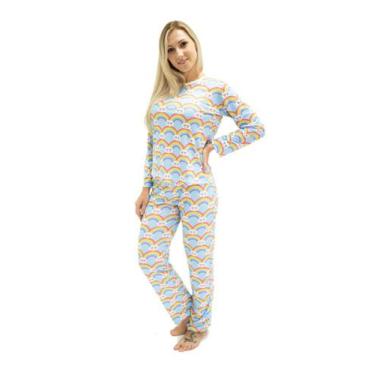 Imagem de Pijama Feminino Longo Divertido Nuvens Arco-Íris - Alegria de Montar, 