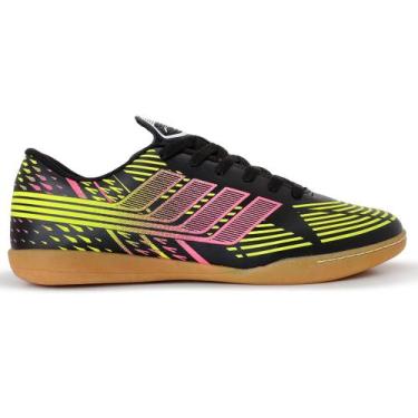 Imagem de Chuteira Futsal Tênis Quadra Preto Rosa Verde Solado Emborrachado Masc