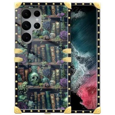 Imagem de DAIZAG Capa compatível com Samsung Galaxy S22 Ultra, placa de xadrez de flor de crânio, decoração dourada, capa protetora de TPU macio, antiarranhões para Samsung Galaxy S22 Ultra