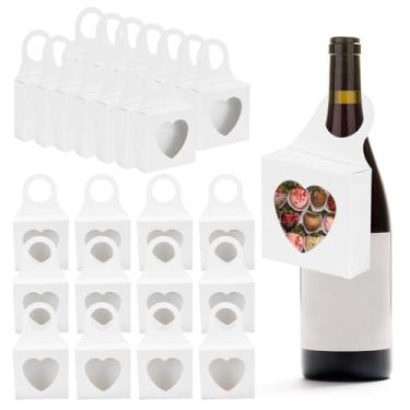 Imagem de PATIKIL Caixas de papel kraft de 9,5 x 8,5 x 3,2 cm com janela e alça de coração, pacote com 15 caixas de presente pequenas para garrafas de vinho, lembrancinhas de festa de casamento, presentes de