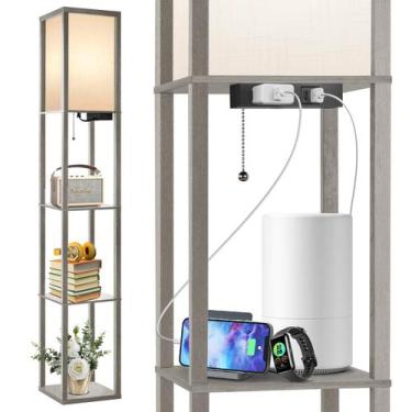 Imagem de Luminária de chão OUTON com prateleiras LED 3 cores, temperatura, cinz