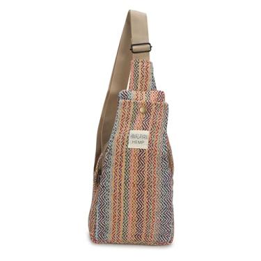 Imagem de LONGING TO BUY Mochila tiracolo de cânhamo - Bolsa transversal e mochila de ombro com alça ajustável para homens e mulheres, Rangoli multicolorido, Large