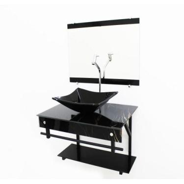 Imagem de Kit Gabinete 60Cm Cuba Quadrada Mármore Preto + Torneira - Cubas E Gab