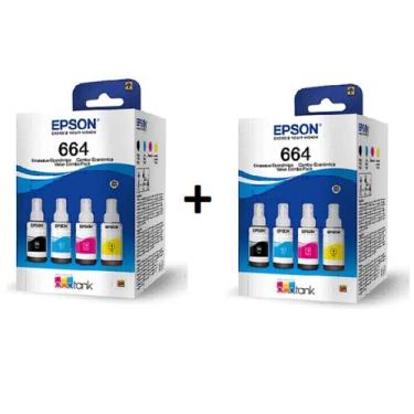 Imagem de 2 kit originais epson 664 (2 refil de cada cor + 2 refil preto)