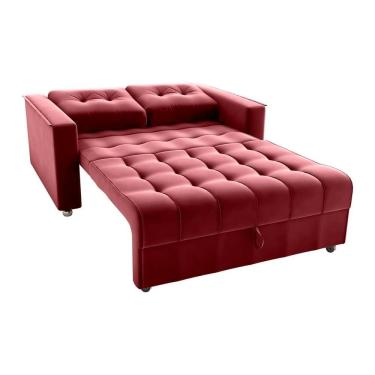 Imagem de Sofá Cama Reclinável 2 Lugares Com Almofadas 140 Lag Drika Matrix Veludo Vinho Veludo Vinho