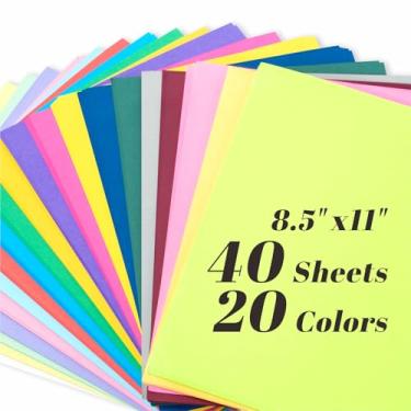 Imagem de Keketer 40 folhas de cartolina colorida, 20 cores sortidas, 29,5 kg/180gsm 21,6 x 28 cm, cartolina colorida para impressão, confecção de cartões, álbuns, artesanato DIY