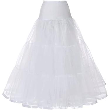 Imagem de Saia de baixo de crinolina para mulheres, anágua branca, anágua de tule até o tornozelo, saia inferior de crinolina respirável para mulheres, vestido de casamento para formatura, noite, M