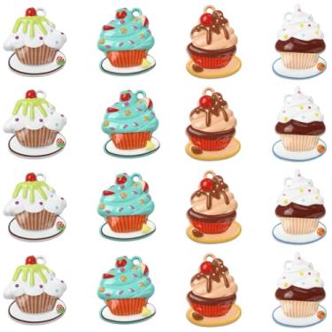 Imagem de UR URLIFEHALL 16 peças, 4 estilos, pingentes de bolo, de liga metálica, para sobremesa, comida, doce, pingentes, pingentes para bricolage, colar, brincos, artesanato, joias