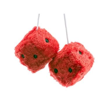 Imagem de Bestookits Pelúcia de dados difusos para espelho de carro 7,6 cm lindo casal quadrado pontilhado enfeites pendurados, corda trançada à mão ajustável adequada para quarto (BST0039-vermelho)