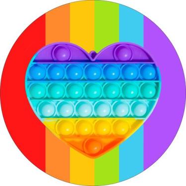 Imagem de Painel de Tecido Sublimado Redondo Pop It Coração Arco Iris c/ Elástic