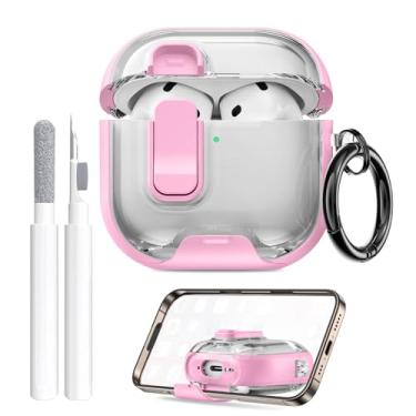 Imagem de Maxjoy Capa transparente para AirPods 4 com trava e kit de limpeza, capa transparente de TPU macio com suporte e design à prova de poeira para Apple AirPods 4ª geração 2024 [fecho pop-up automático