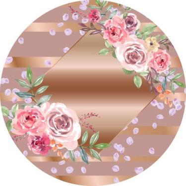 Imagem de Painel de Tecido Sublimado Redondo Flores Aquarela Rose Fundo Flores c