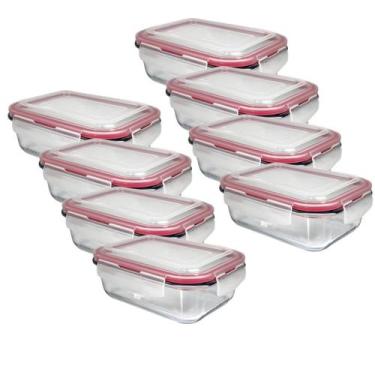 Imagem de Kit 8 Potes De Vidro Marmita Tampa Hermética Colorido 370ml - CLICK HO