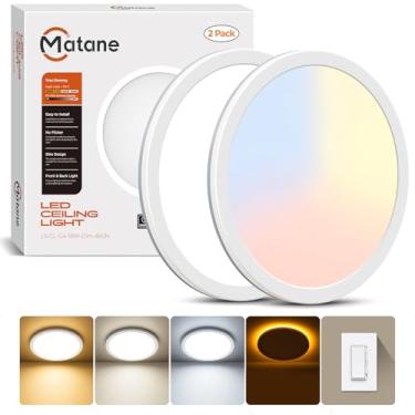 Imagem de Matane Luminária de teto regulável com montagem embutida com luz noturna, 18W 3000K/4000K/5000K selecionável, luzes LED de baixo perfil para cozinha, quarto, corredor, 22 cm, branco redondo