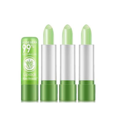 Imagem de Pakivs 3 batons de Aloe Vera que mudam de cor, protetor labial nutritivo de longa duração, brilho labial com mudança de cor