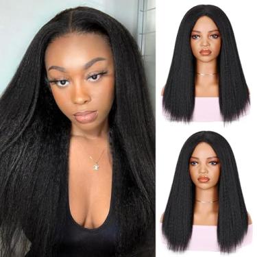 Imagem de Lady Miranda Peruca reta sintética Yaki Bob de 45,7 cm, macia, macia, preta, Yaki, lisa, para mulheres negras