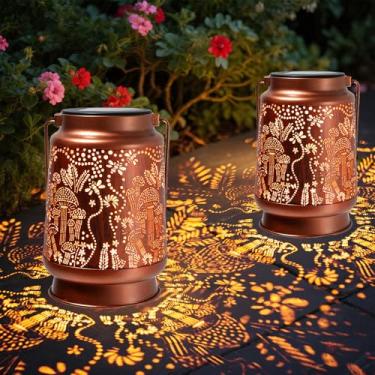 Imagem de YWYWLED Pacote Com 2 Lanternas Solares - Luzes Suspensas De Metal À Prova D'Água, Decorativas Para Áreas Externas, Lâmpada Led Elétrica Pátio, Mesa, Varanda, Deck, Quintal, Jardim, Decoração Externa