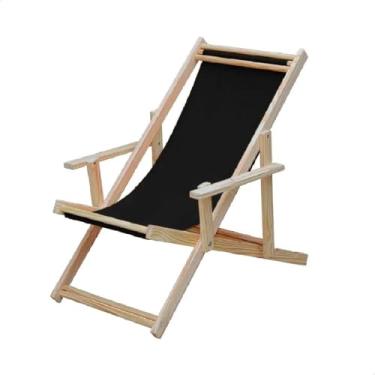 Imagem de Espreguiçadeira Madeira Maciça Dobrável Piscina ou Varanda – Com Braço, Natural (Preto)