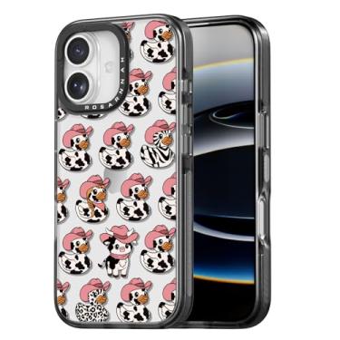 Imagem de Rosarnnah 17BS Capa fofa compatível com iPhone - Capa de telefone durável à prova de choque de 2 metros de impacto de queda - Design preto engraçado de vaca leiteira pato para iPhone (6,1 polegadas)
