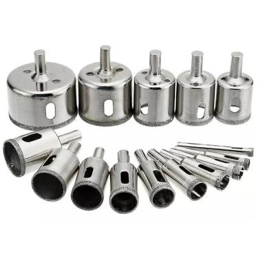 Imagem de Jogo 15 Brocas Diamantadas Serra Copo Vidro Granito Ceramica