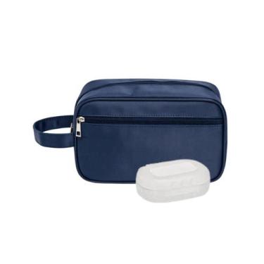 Imagem de Kit Bolsa Necessaire Resistente de Nylon Azul e Saboneteira - Mormino,