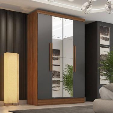 Imagem de Guarda-roupa 4 Portas 3 Gavetas com Espelhos Sevilla Premium Espresso Móveis Cinamomo/Cinza