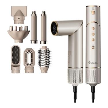 Imagem de GOKOCO Escovas Secador de Cabelo Profissional 7 em 1 - Incluso 2x Bocal, Difusor, Escova Secadora, 2x Modelador de Cachos, Alisador para Alta Velocidade Para Secar, Alisar e Enrolar, GD032 127v Dourado