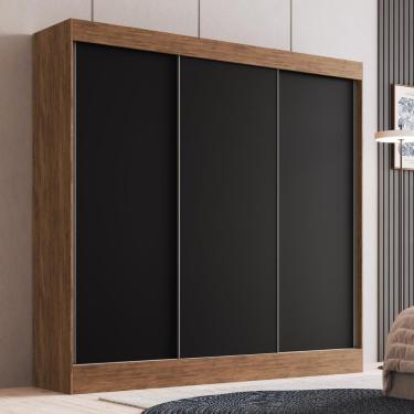 Imagem de Guarda-roupa Casal 3 Portas De Correr 4 Gavetas Multimóveis Cr35384 Castanho-Preto