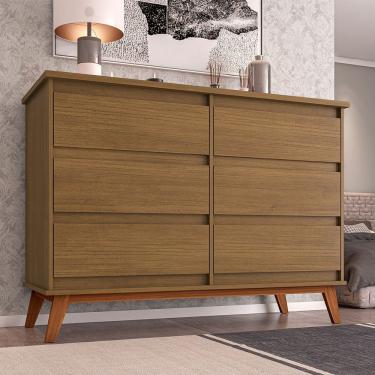 Imagem de Cômoda Londres 6 Gavetas em MDF com Puxador em MDF Amêndoa para Quarto Estilo Moderno