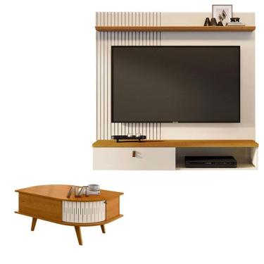 Imagem de Estante Home Theater Suspenso íris Com Mesa De Centro Indianápolis Cinamomo Off White – Madetec