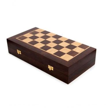 Imagem de Tabuleiro Xadrez Estojo Marchetado De Madeira Nobre 35x35cm