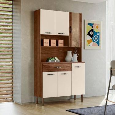 Imagem de Armário de Cozinha 6 Portas 1 Gaveta Golden Nogueira/Off White/CP-Ripa