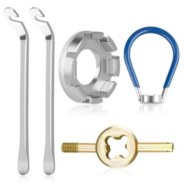 Imagem de RUIFUU Kit de ferramentas de chave de raio de bicicleta, ferramentas de reparo de bicicleta incluem chave de raio, alavanca de pneu e ferramenta de núcleo de haste de válvula para reparo de bicicleta