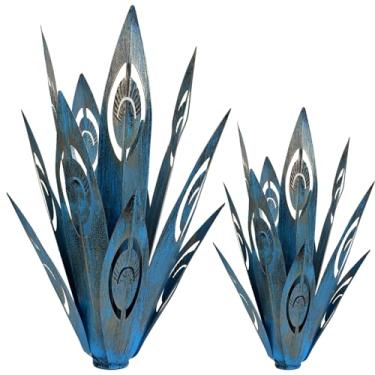 Imagem de Escultura rústica de tequila DIY planta de agave de metal decoração de casa rústica pintada à mão ornamentos de jardim de agave decoração ao ar livre estatuetas decorações de quintal estacas
