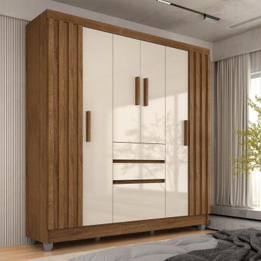 Imagem de Roupeiro Ripado Casal 7 Portas 2 Gavetas Daiana Freijó/off - M.a