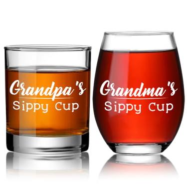 Imagem de Ymzkpoa Presentes engraçados de taça de vinho para avós, mulheres, homens, novos avós, presentes de taça de vinho para avós, presente de uísque para vovós, presente de aniversário e Natal ideal para