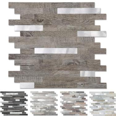 Imagem de Yipscazo 1 folha de revestimento de azulejo de metal de pedra, cole em azulejos para cozinha, banheiro, lavanderia, acampamento, lareira (30 x 30 cm, madeira cinza com metal)