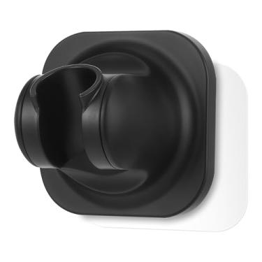 Imagem de Suporte de cabeça de chuveiro suporte de parede suporte de mangueira de chuveiro ângulo ajustável autoadesivo ou parafusos, suporte de cabeça de chuveiro de mão preto fosco com base sem pregos e
